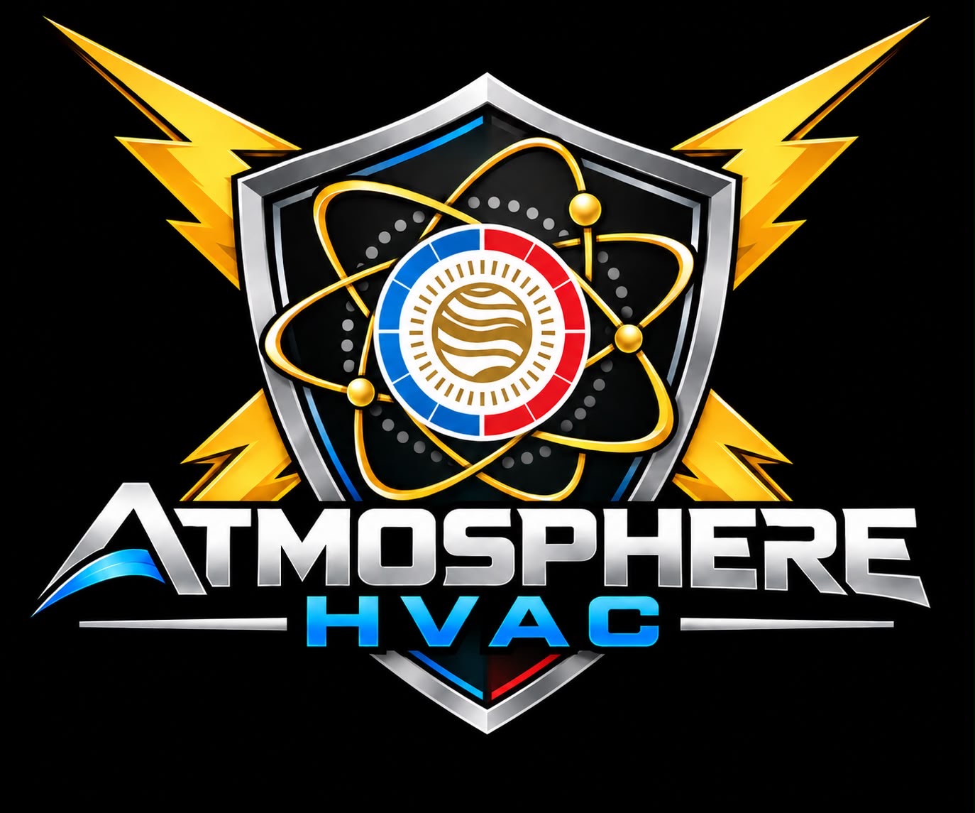 Atmosphere HVAC shield with heating and cooling emblem